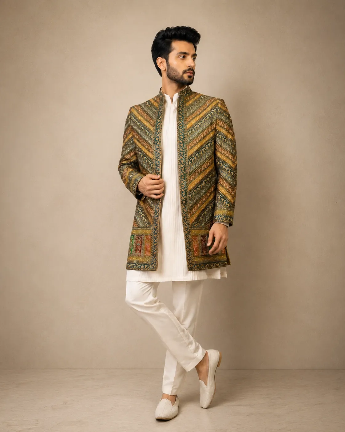 Multicolor Embroidered Indo-Western Jacket Set for Men | Wedding & Festive Wear