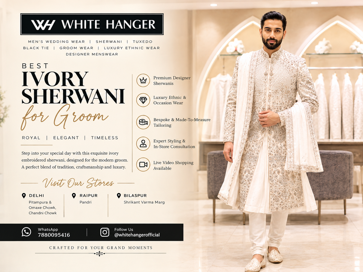Best Ivory Sherwani for Groom – Royal Wedding Wear by White Hanger