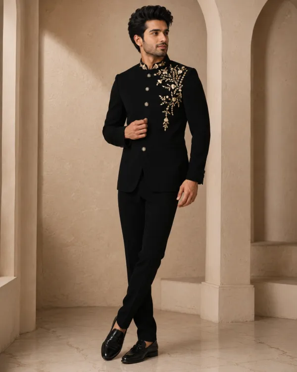 Black Designer Bandhgala Suit for Men | Premium Ethnic Wear