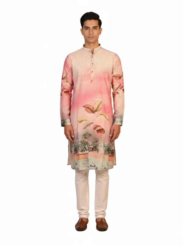 Black Raw Silk Floral Printed Men's Kurta | Wedding & Festive Wear