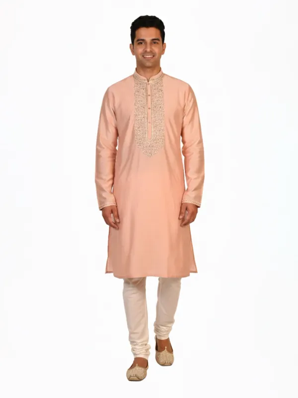 Off-White Cotton Silk Embroidered Men's Kurta | Wedding & Festive Wear