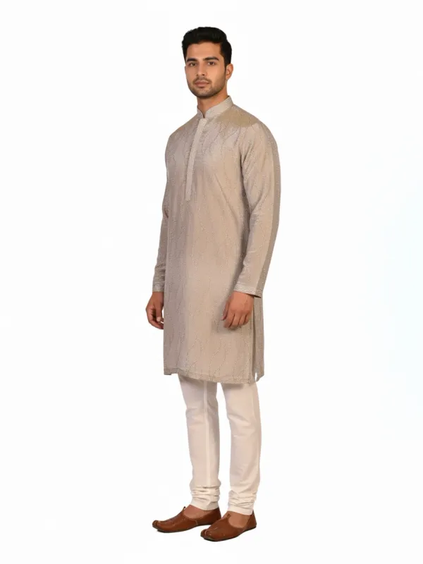 Grey Tissue Silk Embroidered Men's Kurta | Wedding & Festive Wear