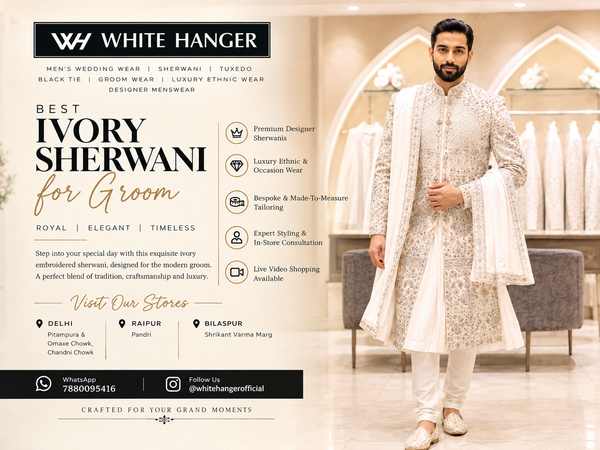 Best Ivory Sherwani for Groom – Royal Wedding Wear by White Hanger